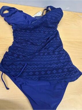 Womens Medium Blue Lace Tankini Swimsuit